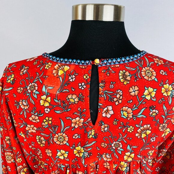 Flying Tomato Beautiful Red Floral Boho Bohemian Colorful Women's S Top Blouse - Picture 4 of 7
